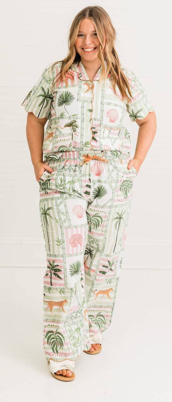 NEW HEART OF GRACE henley pajama pant set in palm postal